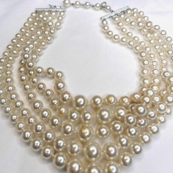 ✨ Vintage 5-Strand Faux Pearl Choker • 36–42 cm • 1950s Glamour - Picture 3 of 9